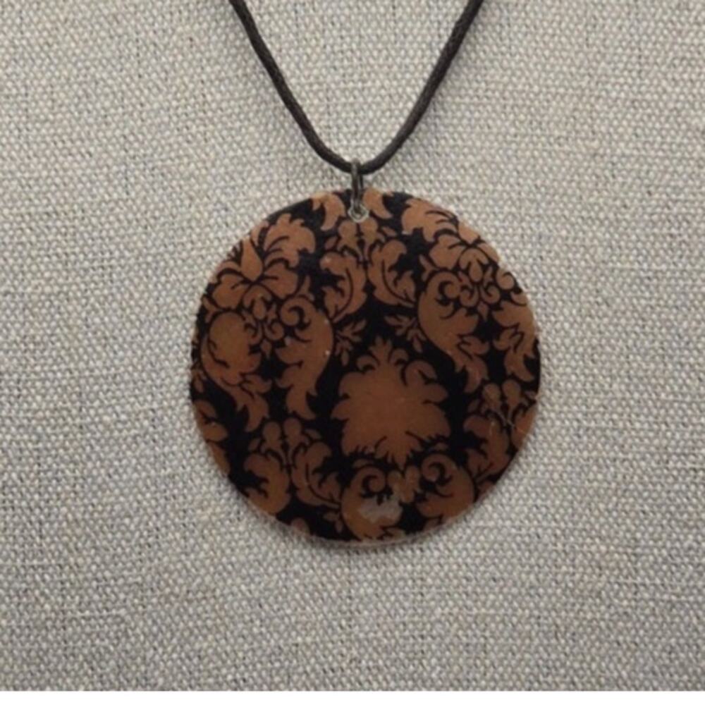 Black & Brown Scroll Pendant Necklace - Gothic Baroque Elegance